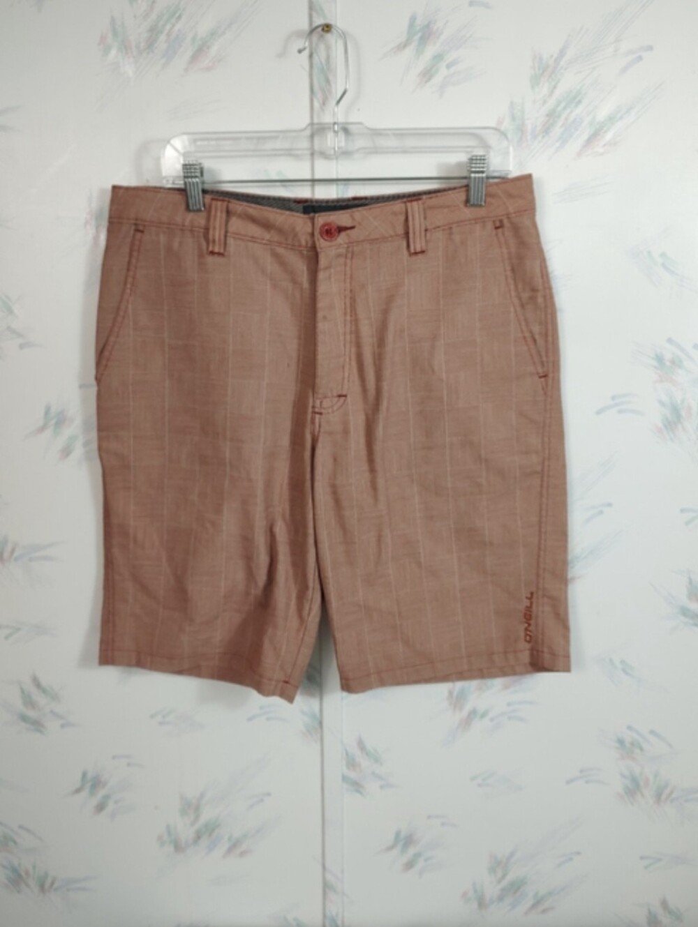 Men's O'Neill Flat Front Shorts Red Plaid 32